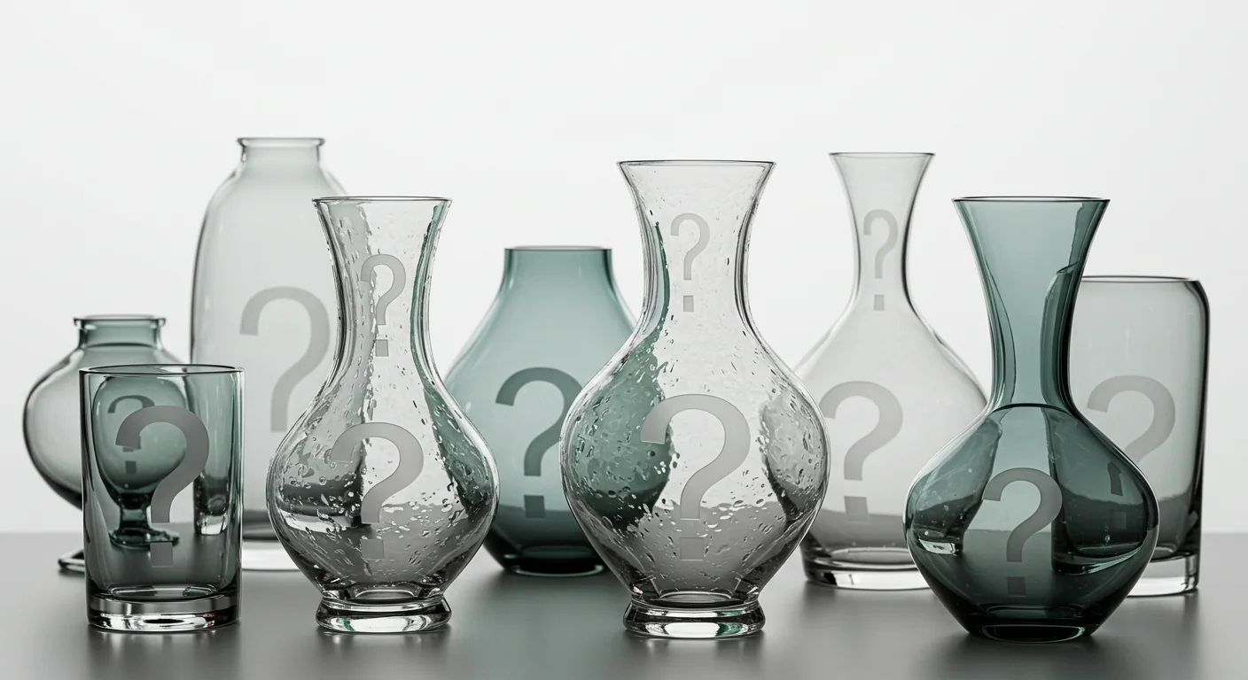An assortment of glass vases with question marks on them