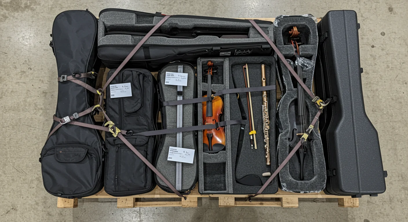AI image of musical instruments packaged for shipping
