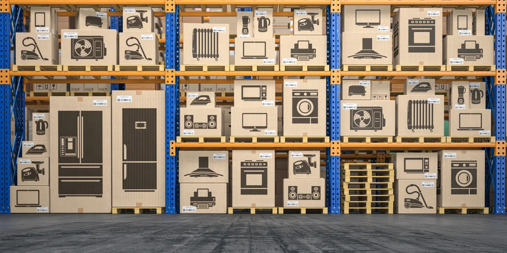 illustration of various boxes on a warehouse shelf